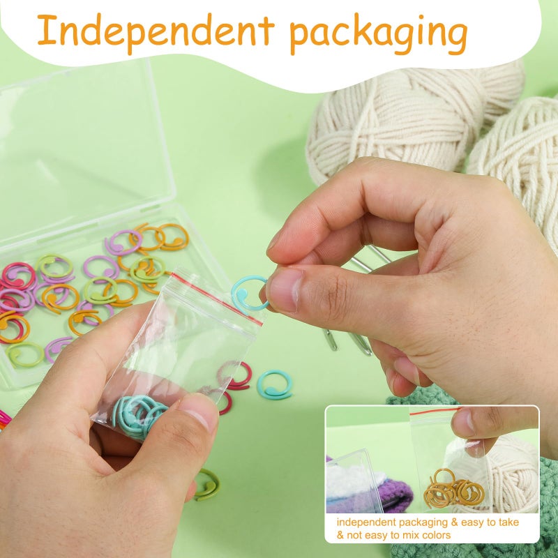 Lokunn 50 Pcs Metal Stitch Markers, 5 Color Helical-Shaped Crochet Markers Ring, 9 Pcs Large Eye Blunt Sewing Needles with Storage Box for DIY and Craft Sewing - Image 3