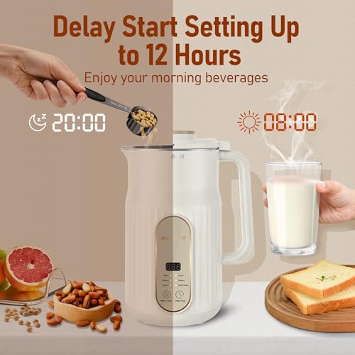 AlfaBot Nut Milk Maker, AlfaBot N2 Automatic Almond Milk Machine for Homemade Plant-Based Milk, Oat, Soy, Yogurt, 5 Modes/35OZ Big Capacity Soy Milk Maker with Delay Setting and Self Cleaning (Cream) - Image 3