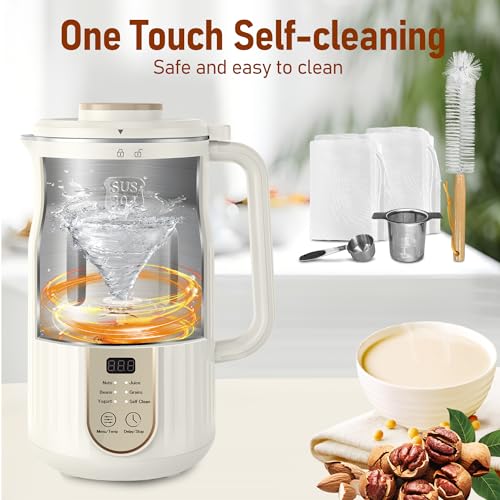 AlfaBot Nut Milk Maker, AlfaBot N2 Automatic Almond Milk Machine for Homemade Plant-Based Milk, Oat, Soy, Yogurt, 5 Modes/35OZ Big Capacity Soy Milk Maker with Delay Setting and Self Cleaning (Cream) - Image 4