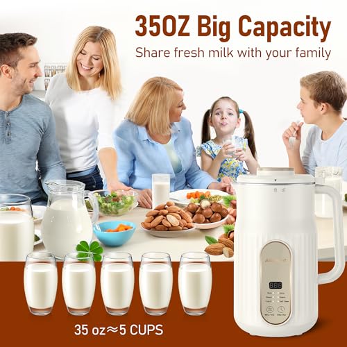 AlfaBot Nut Milk Maker, AlfaBot N2 Automatic Almond Milk Machine for Homemade Plant-Based Milk, Oat, Soy, Yogurt, 5 Modes/35OZ Big Capacity Soy Milk Maker with Delay Setting and Self Cleaning (Cream) - Image 2