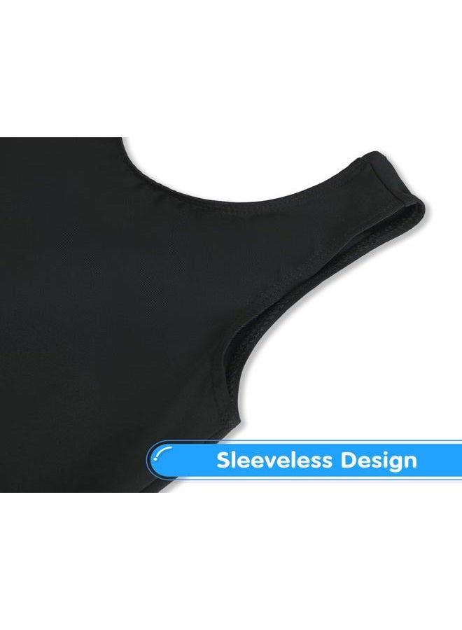 Nokecina Girls Gymnastics Leotards Sleeveless Tumble Biketards One Piece Dance Unitards with Short, Solid Black, 9-10 Years - Image 4