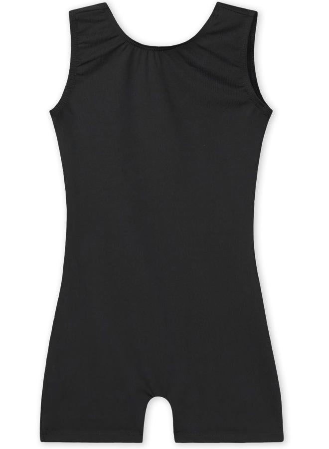 Nokecina Girls Gymnastics Leotards Sleeveless Tumble Biketards One Piece Dance Unitards with Short, Solid Black, 9-10 Years - Image 1