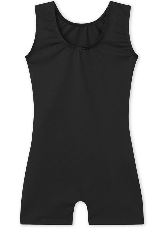 Nokecina Girls Gymnastics Leotards Sleeveless Tumble Biketards One Piece Dance Unitards with Short, Solid Black, 9-10 Years - Image 2