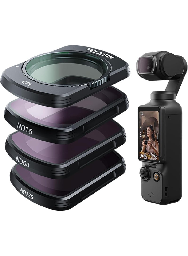 تيليسن مجموعة مرشحات العدسات المغناطيسية لـ DJI Osmo Pocket 3، 4 قطع CPL ND16 ND64 ND256 كثافة محايدة مستقطبة HD فائقة النحافة زجاج كورنينج ND CPL مرشح العدسة مجموعة واقي العدسة لملحقات Pocket 3 - Image 1