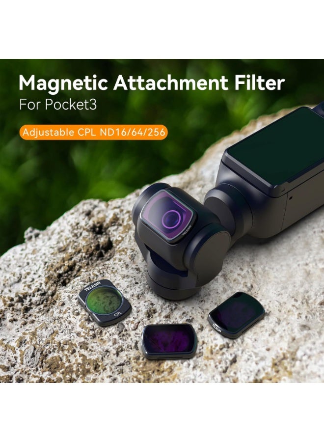 تيليسن مجموعة مرشحات العدسات المغناطيسية لـ DJI Osmo Pocket 3، 4 قطع CPL ND16 ND64 ND256 كثافة محايدة مستقطبة HD فائقة النحافة زجاج كورنينج ND CPL مرشح العدسة مجموعة واقي العدسة لملحقات Pocket 3 - Image 2