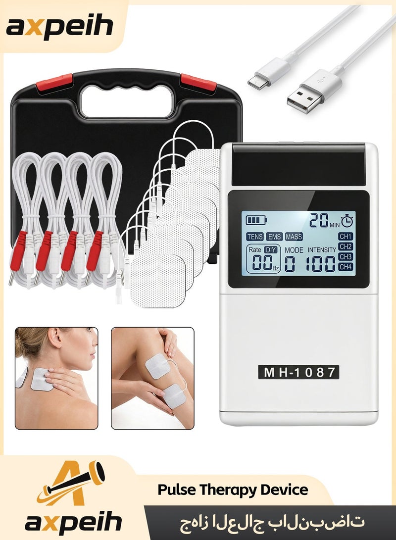 أكسبيه جهاز مساج EMS TENS بـ 60 وضعًا مع 8 وسادات، محفز عضلي قابل للشحن، مقبضان مع 30 مستوى شدة، جهاز تدليك للموصلات، لتخفيف آلام الظهر والعنق والكتف، جهاز استرخاء العضلات، تحفيز كهربائي، فضي - Image 1