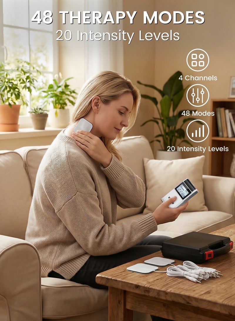 أكسبيه جهاز مساج EMS TENS بـ 60 وضعًا مع 8 وسادات، محفز عضلي قابل للشحن، مقبضان مع 30 مستوى شدة، جهاز تدليك للموصلات، لتخفيف آلام الظهر والعنق والكتف، جهاز استرخاء العضلات، تحفيز كهربائي، فضي - Image 2
