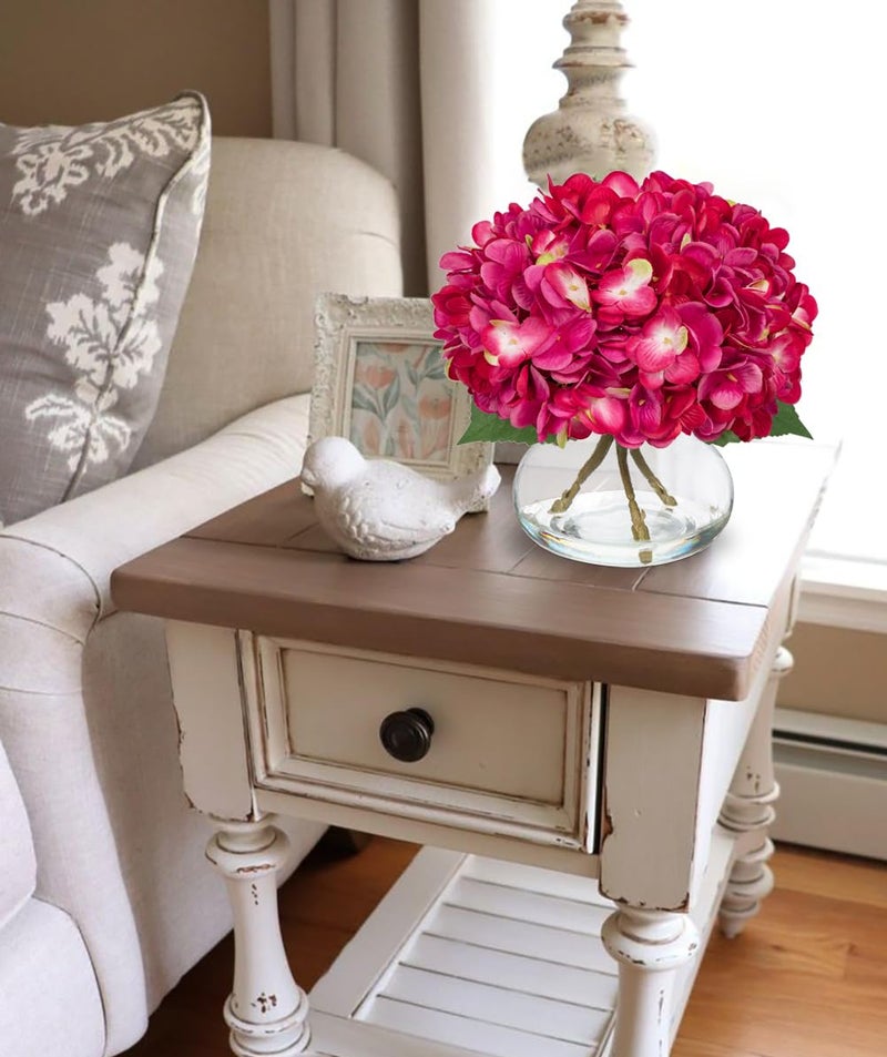 Hollyone Hydrangea Artificial Flowers with Glass Vase Fuchsia Silk Faux Flowers Arrangements in Vase with Faux Water Fake Floral Bulk Bouquet for Home Decor Table Centerpiece Decorations - Image 4