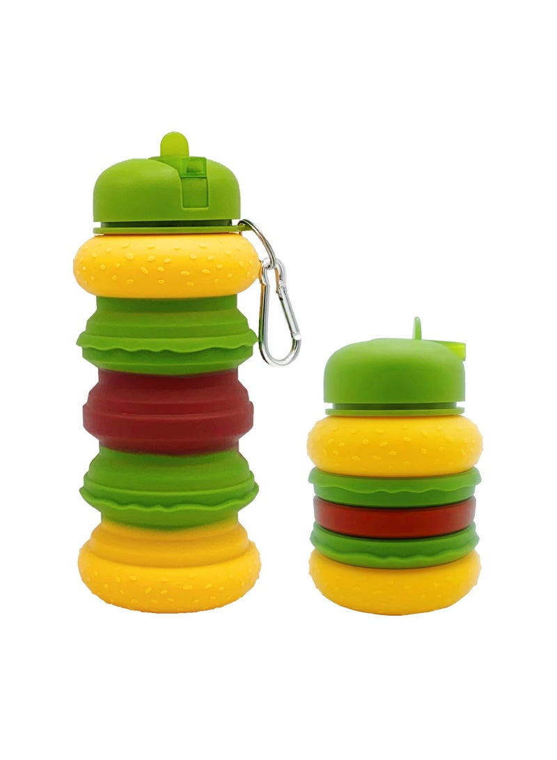 20oz Collapsible Silicone Water Bottle - Hamburger Style, Reusable for Sports, Gym, Travel, Camping, and Hiking - Lightweight and Essential for Outdoor Adventures - Image 1