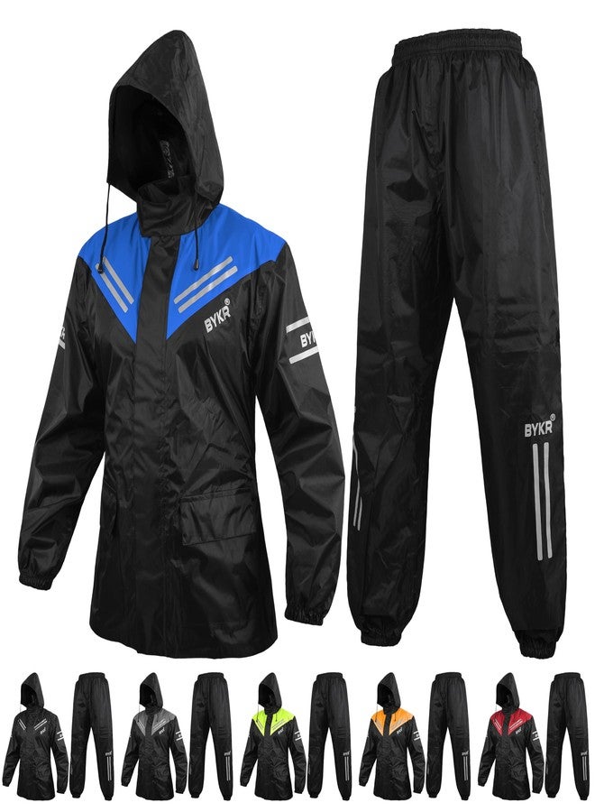 BYKR Waterproof Outdoors Motorcycle Rain Suits for Men & Women Cycling 2-Piece Breathable & Windproof Wet Weather Protection Motocross Rain Gear Reflective Rainwear All Sports Riding Rainsuit Blue L - Image 1
