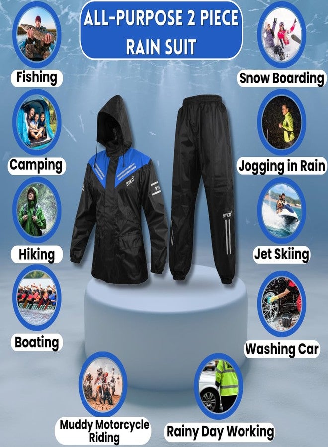 BYKR Waterproof Outdoors Motorcycle Rain Suits for Men & Women Cycling 2-Piece Breathable & Windproof Wet Weather Protection Motocross Rain Gear Reflective Rainwear All Sports Riding Rainsuit Blue L - Image 3