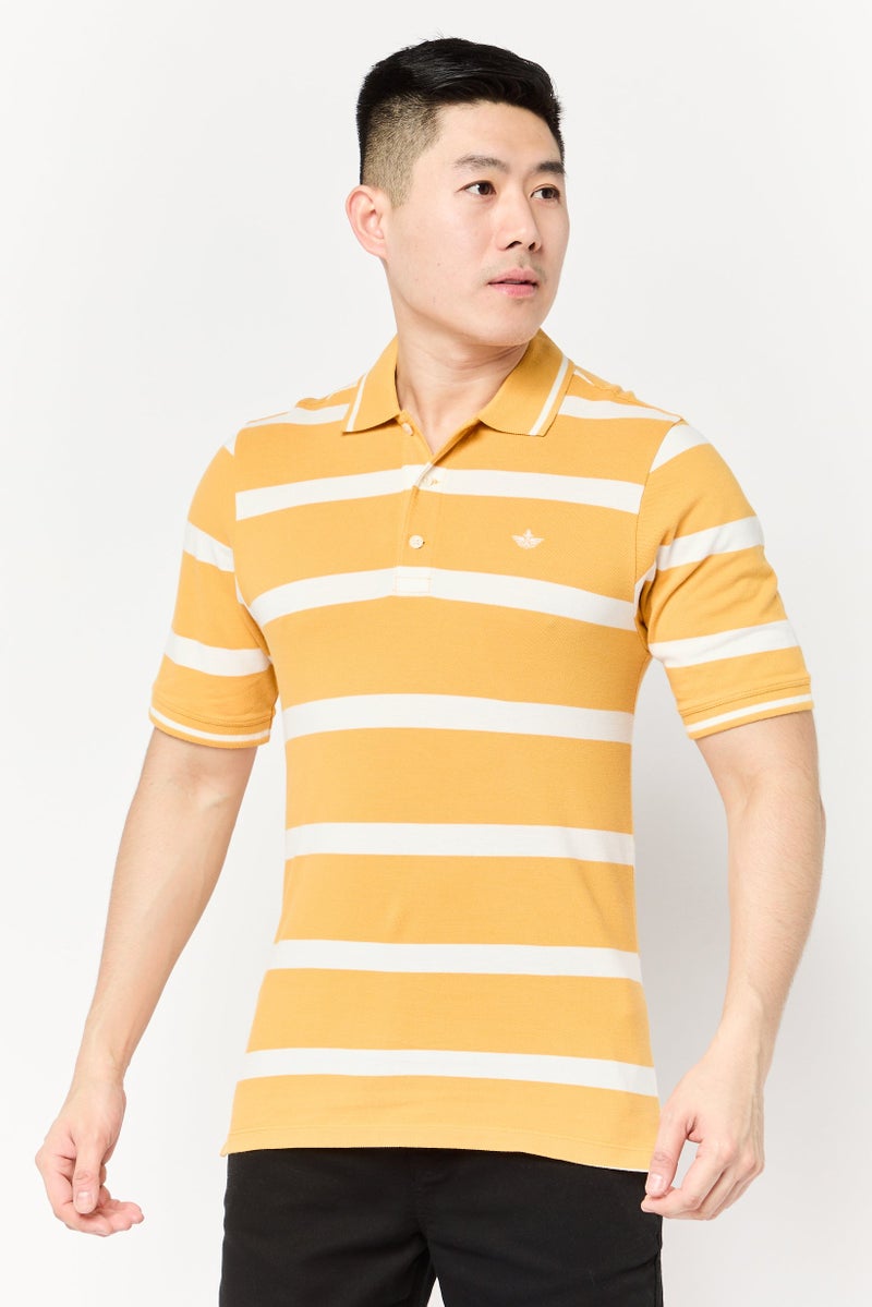 DOCKERS Men Slim Fit Stripe Short Sleeves Polo Shirt, Orange - Image 1