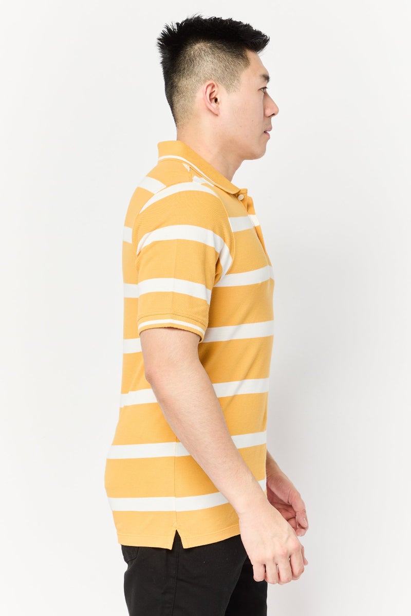 DOCKERS Men Slim Fit Stripe Short Sleeves Polo Shirt, Orange - Image 3