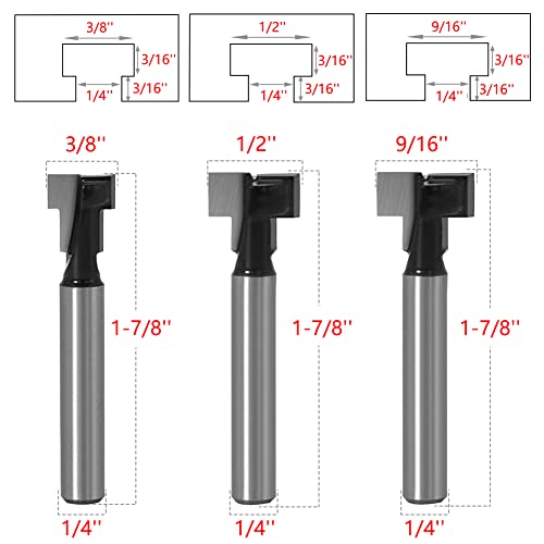 SeonFook 5pcs Keyhole Router Bit 1/4" Shank T-Slot Router Bit Cutter Set with 1/4 & 5/16 & 3/8 & 1/2 & 9/16 Inch Blade Diameter Carbide-Tipped Keyhole Bit for Wood Milling Cutter - Image 3