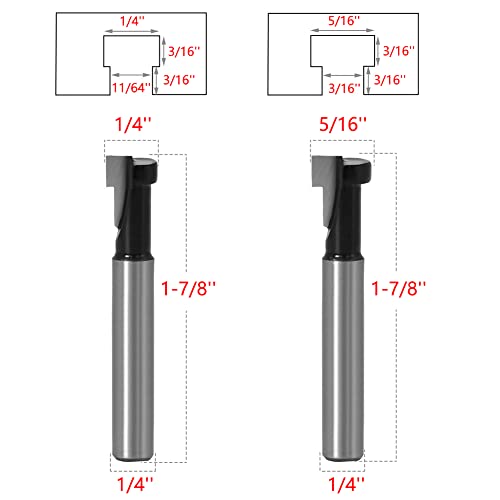 SeonFook 5pcs Keyhole Router Bit 1/4" Shank T-Slot Router Bit Cutter Set with 1/4 & 5/16 & 3/8 & 1/2 & 9/16 Inch Blade Diameter Carbide-Tipped Keyhole Bit for Wood Milling Cutter - Image 2