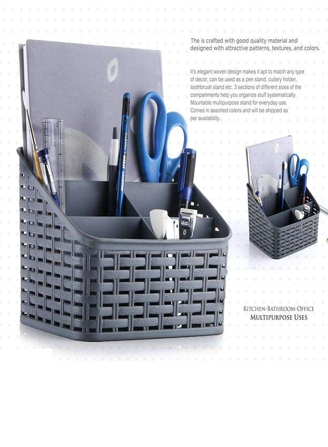 KARTUNBOX Grey Plastic 5 Compartments File Rack Paper Holder, Desktop Organizers, Letter Organizer with Pen Holder, Magazine Book Holder Organizer (Multi Color) - Image 2