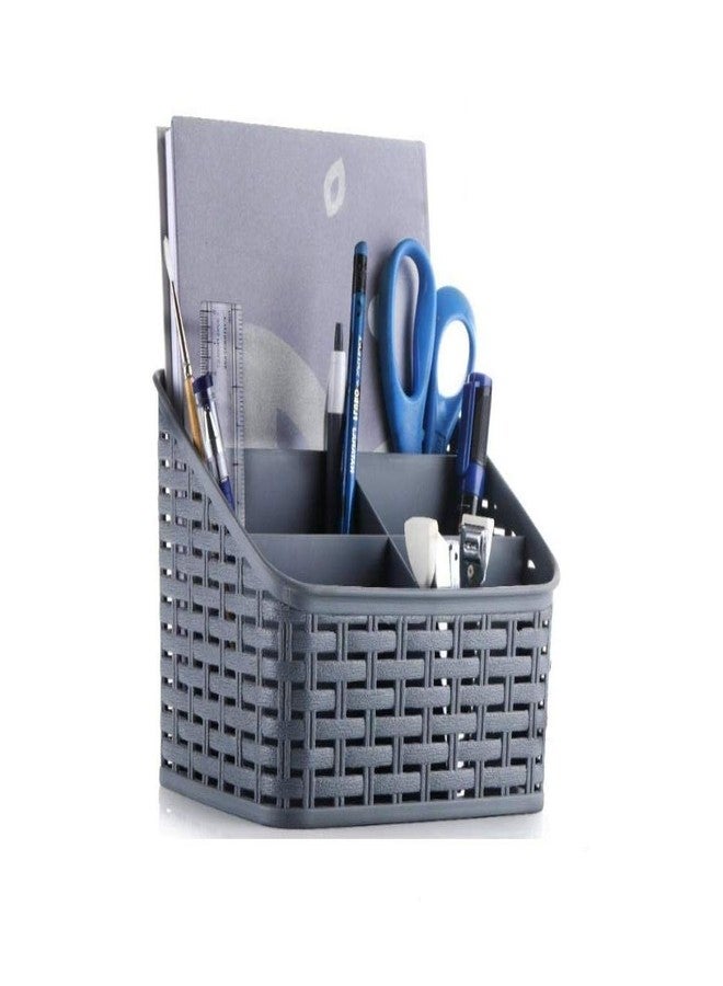 KARTUNBOX Grey Plastic 5 Compartments File Rack Paper Holder, Desktop Organizers, Letter Organizer with Pen Holder, Magazine Book Holder Organizer (Multi Color) - Image 1