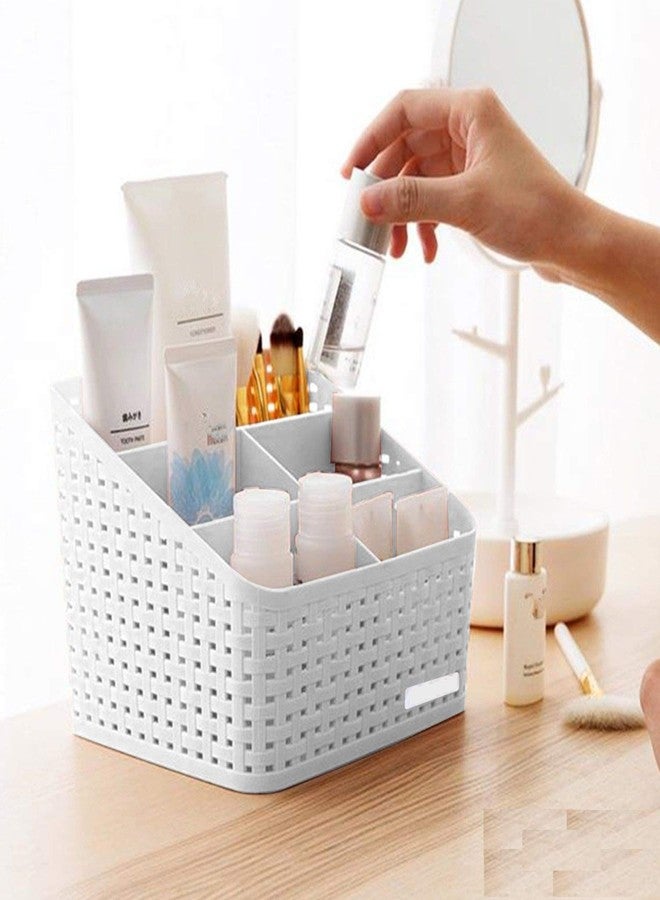 KARTUNBOX Grey Plastic 5 Compartments File Rack Paper Holder, Desktop Organizers, Letter Organizer with Pen Holder, Magazine Book Holder Organizer (Multi Color) - Image 3