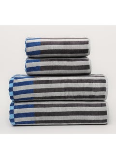 White Rose Towel 4 Piece Bathroom  Set - BRICKS STRIPE - 500 GSM - 100% Cotton Velour - 2 Bath  70X140 cm & 2 Hand  50x90 cm -MultiColour - Modern Stripe Design - Luxury Touch - Extra Absorbent  - Image 2