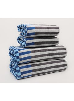 White Rose Towel 4 Piece Bathroom  Set - BRICKS STRIPE - 500 GSM - 100% Cotton Velour - 2 Bath  70X140 cm & 2 Hand  50x90 cm -MultiColour - Modern Stripe Design - Luxury Touch - Extra Absorbent  - Image 4