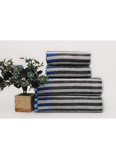 White Rose Towel 4 Piece Bathroom  Set - BRICKS STRIPE - 500 GSM - 100% Cotton Velour - 2 Bath  70X140 cm & 2 Hand  50x90 cm -MultiColour - Modern Stripe Design - Luxury Touch - Extra Absorbent  - Image 1