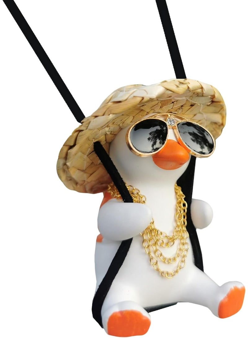 Funny Swinging Duck Car Mirror Hanging Ornament - Cool Automotive Rearview Mirror Accessories for Men Women Teens, Cute Truck Car Gifts Pendant Charm Decor (Cool A) - Image 1