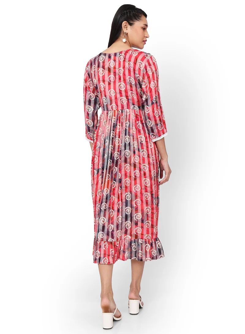 هانا آند سارا MULTICOLOUR SOFT VISCOSE PRINTED FRONT LACE STYLED ARABIC KAFTAN JALABIYA DRESS