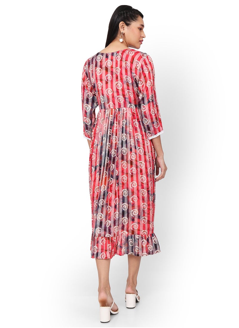 HANA & SARA - MULTICOLOUR SOFT VISCOSE PRINTED FRONT LACE STYLED ARABIC KAFTAN JALABIYA DRESS - Image 1