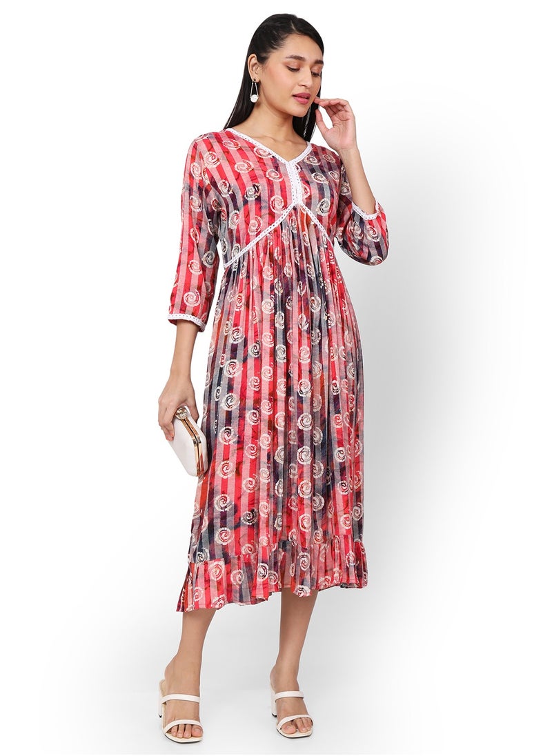 HANA & SARA - MULTICOLOUR SOFT VISCOSE PRINTED FRONT LACE STYLED ARABIC KAFTAN JALABIYA DRESS - Image 1