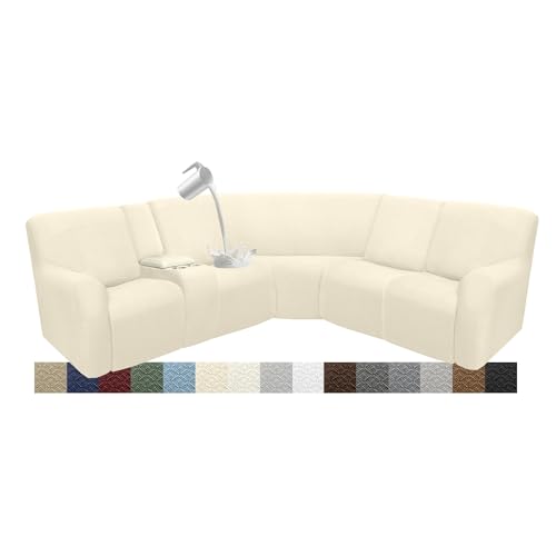 ROFASVCO Waterproof Reclining Sectional Couch Covers Washable L Shaped Couch Cover for Sectionals Recliner Sofa Covers Stretch Corner Recliner Slipcovers for Dogs 5 Seater 1 Console Cover Beige - Image 1