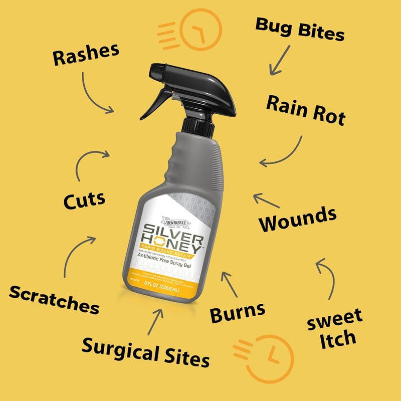 Absorbine Silver Honey Rapid Wound Repair Spray Gel 8oz Bottle, Manuka Honey & MicroSilver BG, Horse & Large Animal Wound Care - Image 2