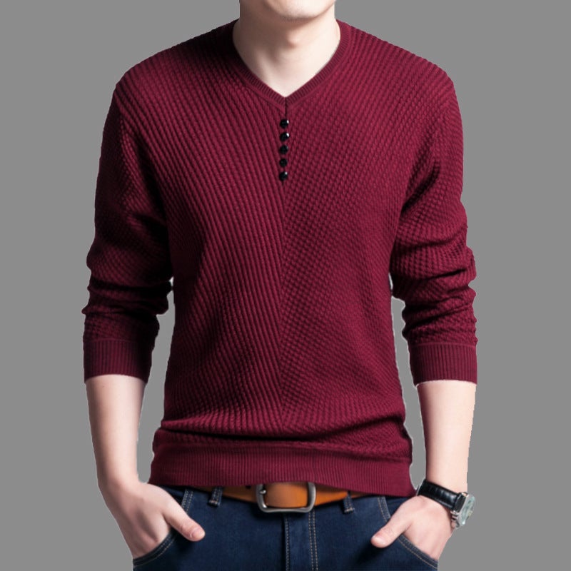 Casual V-Neck Mens Thickened Fleece Sweater CAMEL - Image 4