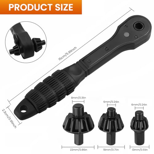 Serplex®Drill Chuck Ratchet Spanner with 3 Sizes Drill Chuck Keys, 2-in-1 Universal Chuck Key Wrench, Steel Ratchet Spanner Tool for Power Tool, Anti-Slip Handle, High Torque Chuck Tool - Image 2