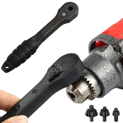 Serplex®Drill Chuck Ratchet Spanner with 3 Sizes Drill Chuck Keys, 2-in-1 Universal Chuck Key Wrench, Steel Ratchet Spanner Tool for Power Tool, Anti-Slip Handle, High Torque Chuck Tool - Image 1