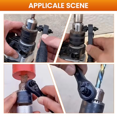 Serplex®Drill Chuck Ratchet Spanner with 3 Sizes Drill Chuck Keys, 2-in-1 Universal Chuck Key Wrench, Steel Ratchet Spanner Tool for Power Tool, Anti-Slip Handle, High Torque Chuck Tool - Image 3