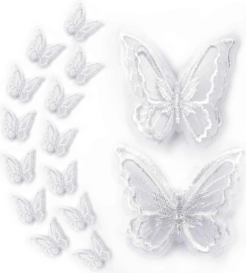 Vshinic 16pcs Butterfly Lace Trim, Double Layers Organza Butterfly Lace Fabric Embroidery Sewing DIY for Wedding Bride Hair Dress Hat Accessories (White) - Image 1