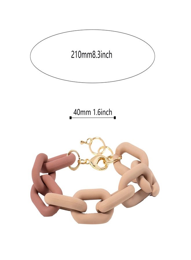 Anmpab Colorful Summer Chunky Link Bracelets Trendy Minimalist Rainbow Candy Color Resin Link Bracelet Thick Acrylic Paperclip Chain Bracelet Beach Jewelry for Women Gifts (Khaki) - Image 2