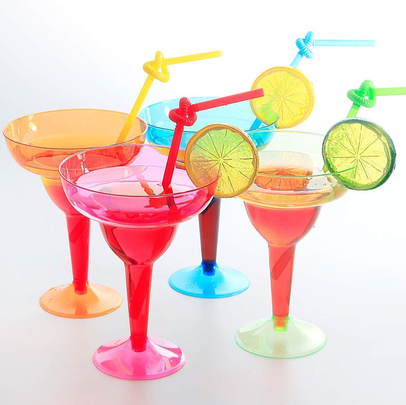 supernal supernal 36pcs Plastic Margarita Glasses12oz Neon Disposable Cocktail Cups Colorful Mexican Theme Party Decorations for Carnivals Dia De Muertos Green Blue Pink Orange 