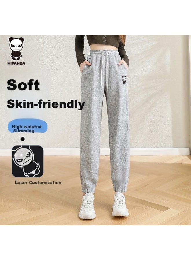 Hipanda Women's Casual Pants Spring Lazy Style Loose Fit Drawstring Knit Jogger Pants Women's Linen Grey L - Image 1