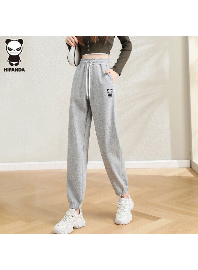 Hipanda Women's Casual Pants Spring Lazy Style Loose Fit Drawstring Knit Jogger Pants Women's Linen Grey L - Image 3