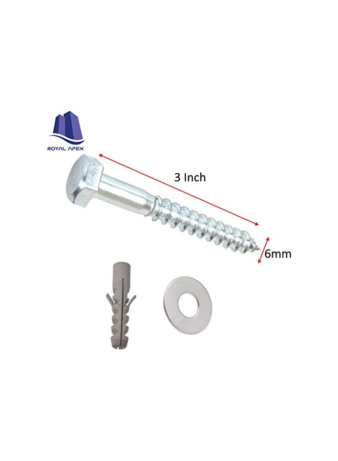 Royal Apex 10 Pcs Galvanized (G.I) Hex Head Coach Screws with Washer & Plug Wood Working for Holding Together Heavy Timber, and Concrete Working. (6mm, Length 3 Inch) - Image 3