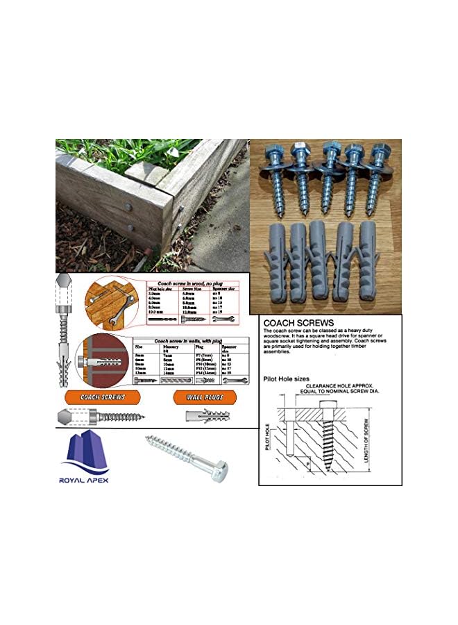 Royal Apex 10 Pcs Galvanized (G.I) Hex Head Coach Screws with Washer & Plug Wood Working for Holding Together Heavy Timber, and Concrete Working. (6mm, Length 3 Inch) - Image 4