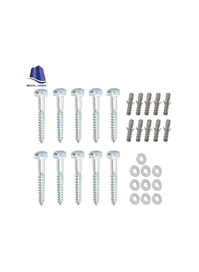 Royal Apex 10 Pcs Galvanized (G.I) Hex Head Coach Screws with Washer & Plug Wood Working for Holding Together Heavy Timber, and Concrete Working. (6mm, Length 3 Inch) - Image 2