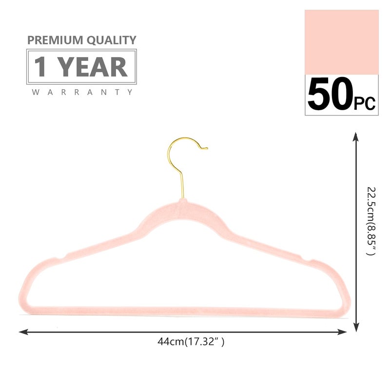 MIZGI Premium Velvet Hangers (Pack of 50) Heavyduty - Non Slip - Velvet Suit Hangers Blush Pink - Gold Hooks,Space Saving Clothes Hangers Felt Organizer - Image 2