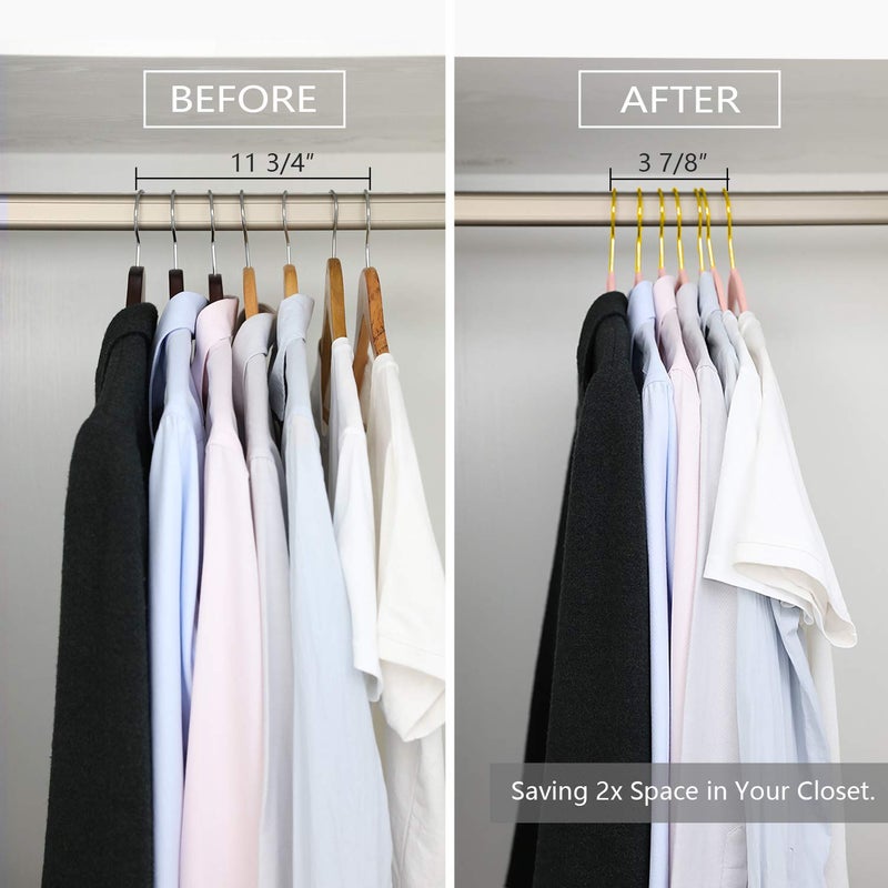 MIZGI Premium Velvet Hangers (Pack of 50) Heavyduty - Non Slip - Velvet Suit Hangers Blush Pink - Gold Hooks,Space Saving Clothes Hangers Felt Organizer - Image 5