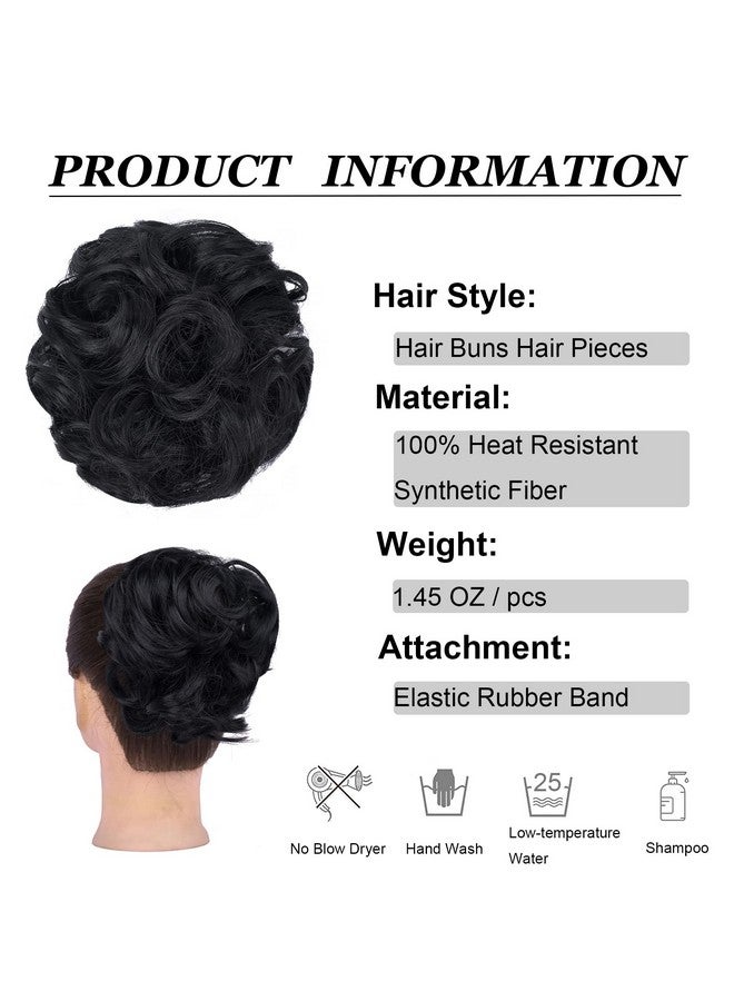 Elaine MTXY Messy Curly Hair Scrunchies Tousled Bun Extensions Wrap Ponytail With Elastic Rubber Band Synthetic Donut Updo Hairpieces for Women (Jet Black-1#) - Image 3