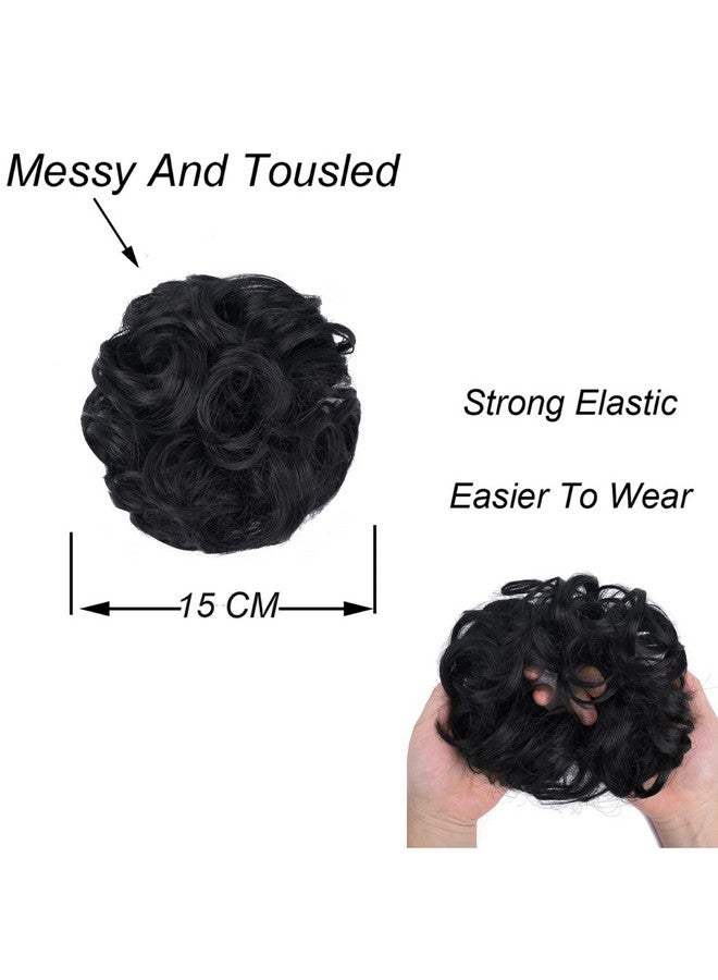 Elaine MTXY Messy Curly Hair Scrunchies Tousled Bun Extensions Wrap Ponytail With Elastic Rubber Band Synthetic Donut Updo Hairpieces for Women (Jet Black-1#) - Image 4