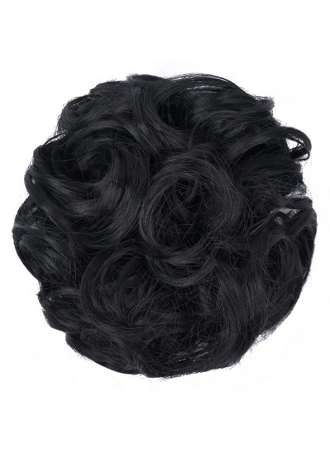 Elaine MTXY Messy Curly Hair Scrunchies Tousled Bun Extensions Wrap Ponytail With Elastic Rubber Band Synthetic Donut Updo Hairpieces for Women (Jet Black-1#) - Image 2