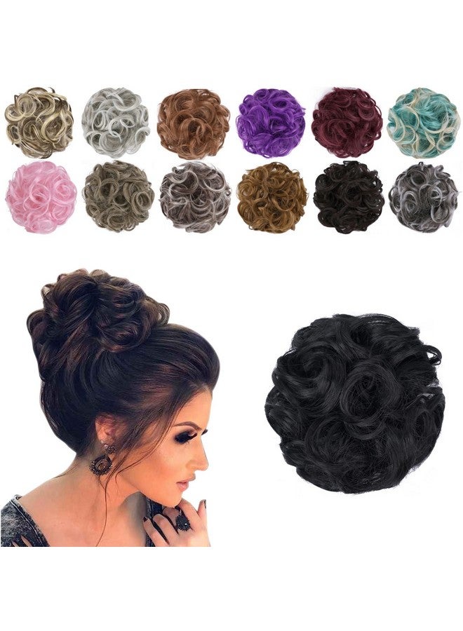 Elaine MTXY Messy Curly Hair Scrunchies Tousled Bun Extensions Wrap Ponytail With Elastic Rubber Band Synthetic Donut Updo Hairpieces for Women (Jet Black-1#) - Image 1