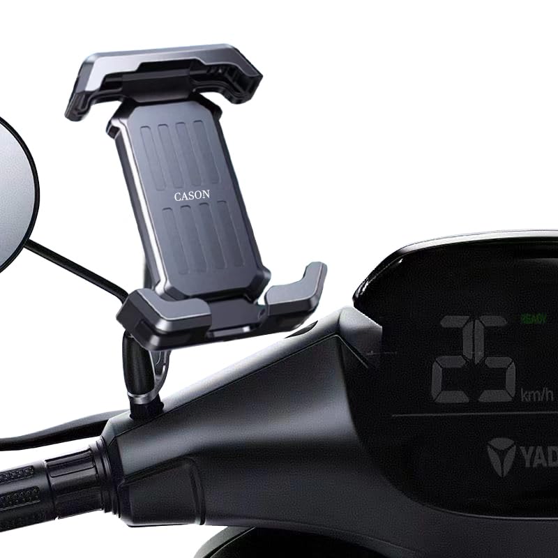CASON حامل موبايل للدراجات/حامل هاتف للسكوتر مع تركيب مرآة خلفية، مضاد للاهتزاز، قفل تبديل خلفي، وسادات تخفيف الصدمات، دوران 360° ليدعم المقود متوافق مع جميع الهواتف - Image 4